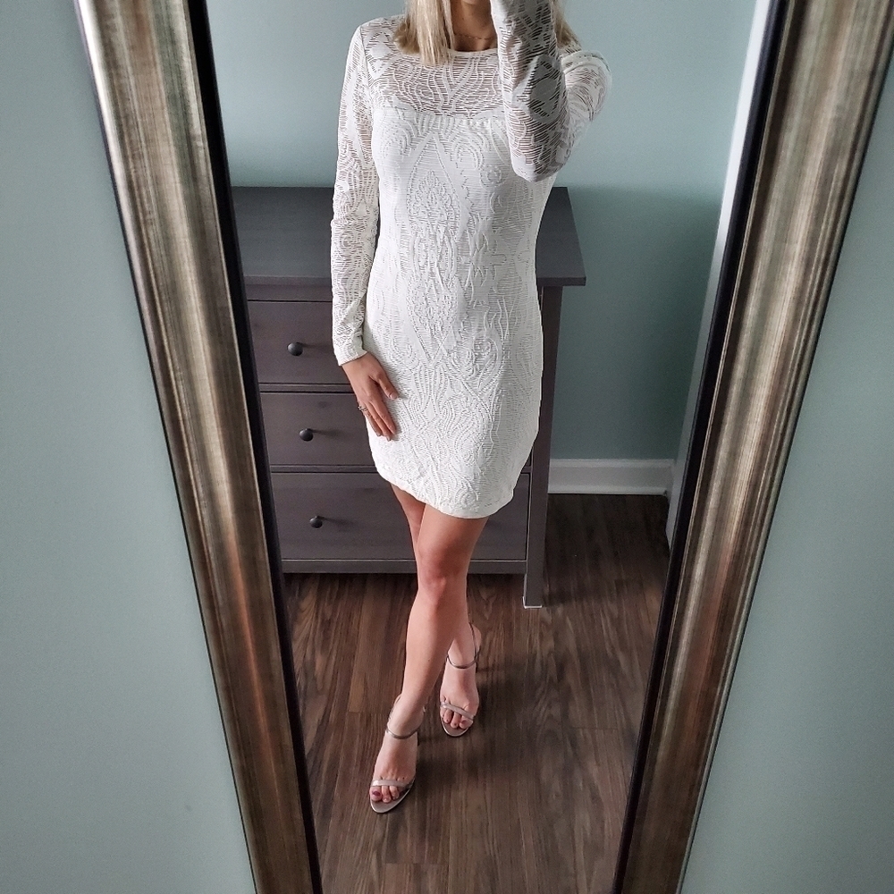 NEW White Mesh Sleeve Mini Dress